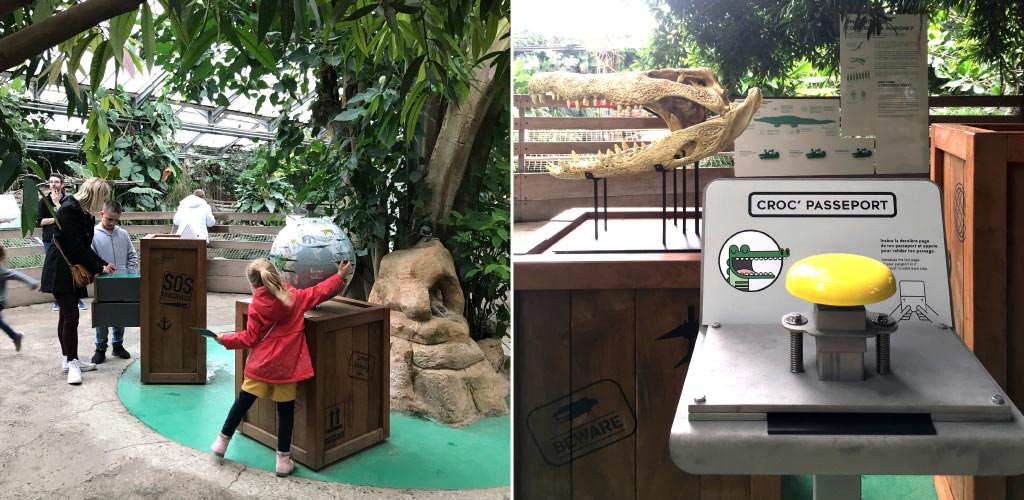 Mise en place d’un langage uniforme de la signalétique dans la ferme aux crocodiles : mâts directionnels, croc’passeport, malles à tiroirs, outils pédagogiques